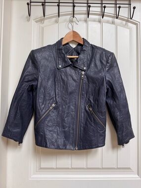 Theyskens’ Theory Jotor Blue Lamb Leather Moto Jacket Size M